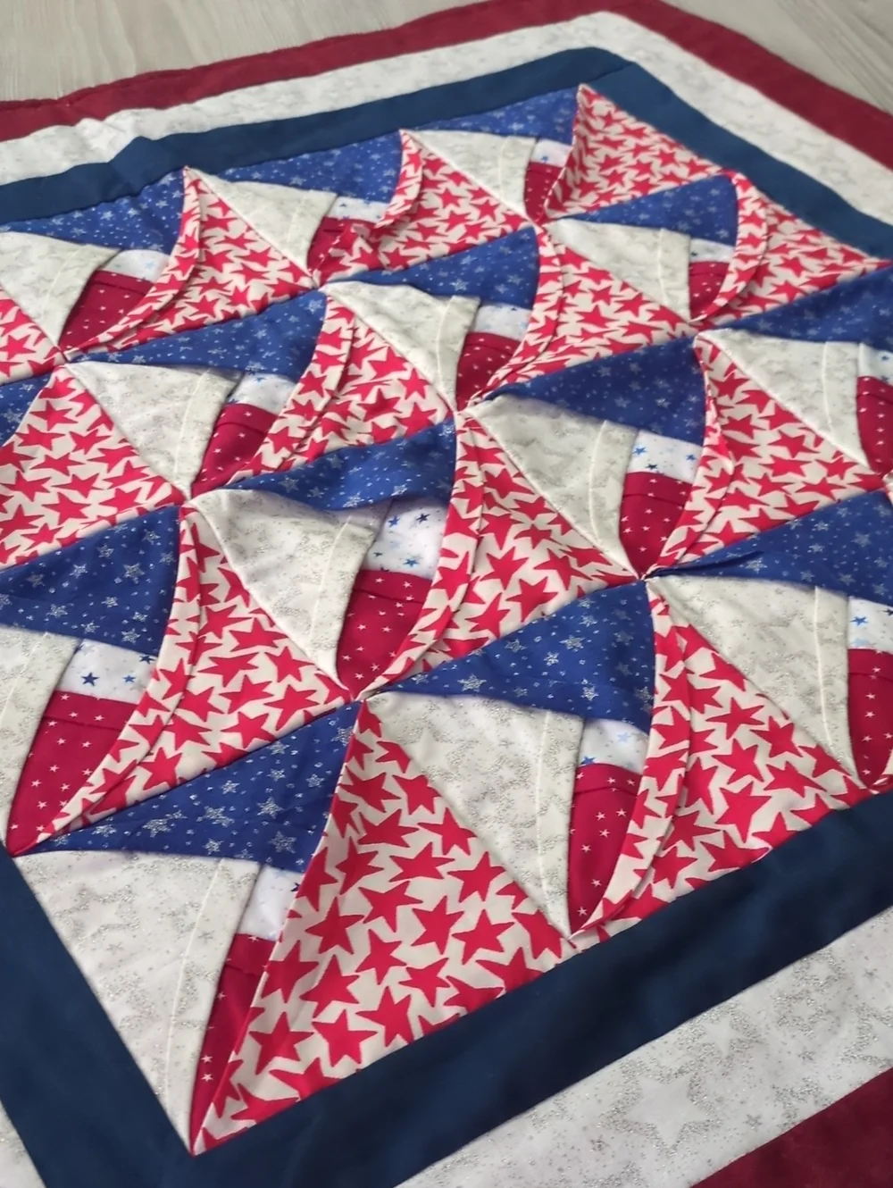 Handmade Patriotic Cathedral Window Quilt Wall Hanging 3D Americana Decor